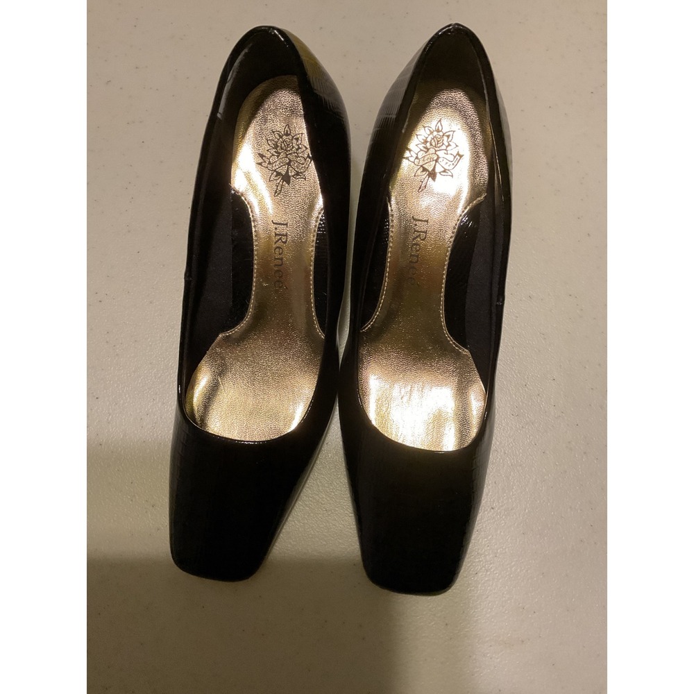 J Renee Mary Black Patent Square Toe Block Heels‎ Pumps Shoes 6.5M